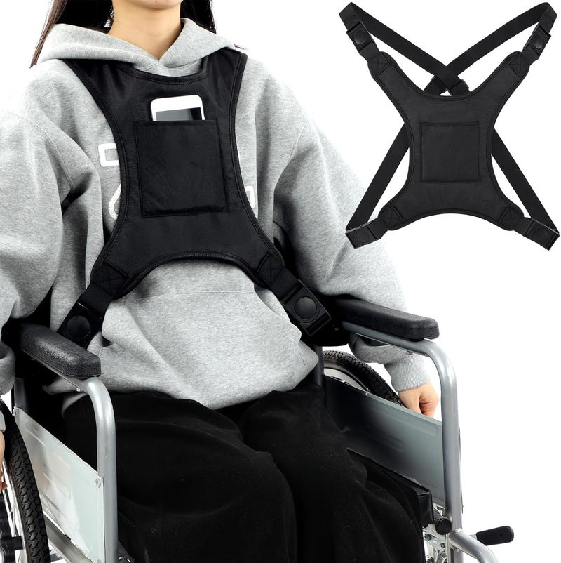 Threlaco Wheelchair Seat Belt for Adults Wheelchair Harness Accessories Safety Belt for Elderly Walking and Disabled Torso Support Vest Restraint Adjustable Straps Prevent Sliding(Black) - Image 1